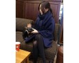 Women's Casual/Daily Simple Coat,Solid Round Neck Long Sleeve Fall / Winter Blue / White Wool Thick