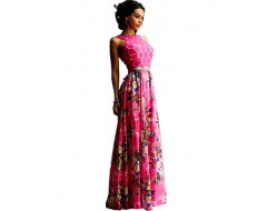 Women's Sexy / Boho Floral Sheath / Swing Dress , Crew Neck Maxi Polyester