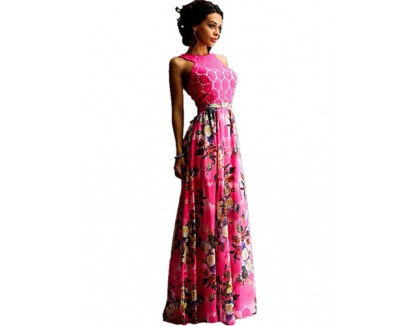 Women's Sexy / Boho Floral Sheath / Swing Dress , Crew Neck Maxi Polyester