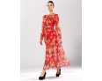 Women's Casual/Daily Swing Dress,Floral Crew Neck Maxi Long Sleeve Red / Yellow Polyester Spring