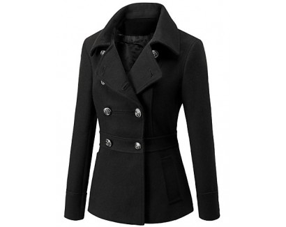 Women's Fashion Slim Beam Waist Long Sleeved Woolen Coat