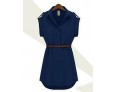 Women's Casual Solid Shirt Collar Short Sleeve Mini Belted Chiffon Dress