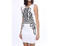 Women's Plus Size White Round Neck Midi Dress, Cotton Blends Knee-length Sleeveless