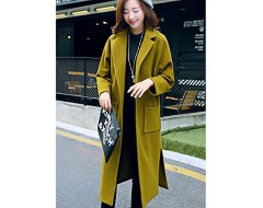 Women's Casual/Daily Simple CoatSolid V Neck Long Sleeve Fall / Winter Green / Gold Wool Medium