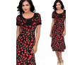 Women's Work Plus Size Dress,Print Round Neck Knee-length Short Sleeve Red / Black Summer