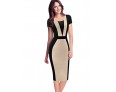 Women's Going out Vintage / Simple / Cute / Street chic A Line / Bodycon Dress,Patchwork Round Neck Knee-length Short SleeveRed / Beige /