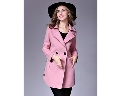 Women's Casual/Daily Street chic Pea CoatsSolid Notch Lapel Long Sleeve Winter Pink / Red / Yellow Wool / Cotton Medium