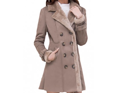 Women's Plus Size Simple Fur Coat,Solid Shirt Collar Long Sleeve Winter Brown Wool Thick