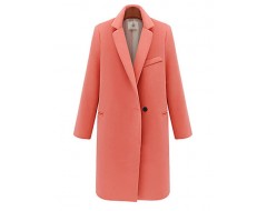 Women's Work / Casual/Daily Street chic Coat,Solid Notch Lapel Long Sleeve Winter Pink / Black Wool / Acrylic / Polyester Medium