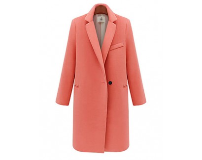 Women's Work / Casual/Daily Street chic Coat,Solid Notch Lapel Long Sleeve Winter Pink / Black Wool / Acrylic / Polyester Medium