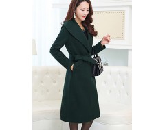 Women's Plus Size Simple CoatSolid Notch Lapel Long Sleeve Fall / Winter Red / Gray / Green Wool / Polyester Thick