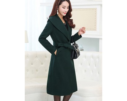 Women's Plus Size Simple CoatSolid Notch Lapel Long Sleeve Fall / Winter Red / Gray / Green Wool / Polyester Thick