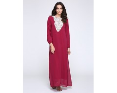 Women's Simple Loose / Chiffon Dress,Solid Round Neck Maxi Long Sleeve Blue / Red / Black / Green Polyester Fall