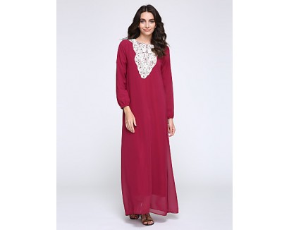 Women's Simple Loose / Chiffon Dress,Solid Round Neck Maxi Long Sleeve Blue / Red / Black / Green Polyester Fall