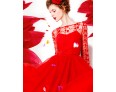 Women's Party/Cocktail Vintage A Line Dress Round Neck Maxi Long Sleeve Red / White Polyester All Seasons