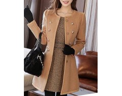 Women's Casual/Daily Simple Coat,Solid Notch Lapel Long Sleeve Winter White / Black / Brown Wool Medium