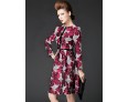 Women's Jacquard Red DressVintageWork Stand Long Sleeve