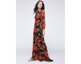 Women's Beach Trumpet/Mermaid Dress,Patchwork Stand Maxi Long Sleeve Orange Spandex Spring