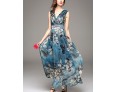 Going out Simple Sheath Dress,Print V Neck Maxi Sleeveless Blue / Red Polyester Summer Mid Rise