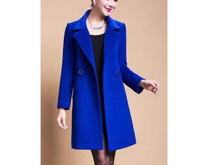 Women's Plus Size Coat,Solid Shirt Collar Long Sleeve Winter Blue / Black / Yellow Wool / Others Thick