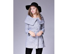 Women's Casual/Daily Street chic CoatSolid Shirt Collar Long Sleeve Fall / Winter Black / Gray Wool Medium