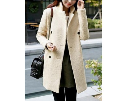 Women's Plus Size Coat,Solid Long Sleeve Winter Beige Thick