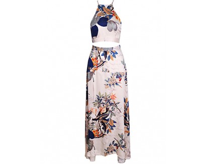 Women's Vintage Sexy Beach Print Cute Plus Sizes Micro Elastic Sleeveless Maxi Dress (Microfiber)