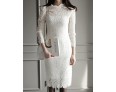 Women's Going out / Work Sophisticated Sheath / Lace / Black and White Dress,Solid Stand Knee-length Long Sleeve White / BlackCotton /