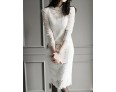 Women's Going out / Work Sophisticated Sheath / Lace / Black and White Dress,Solid Stand Knee-length Long Sleeve White / BlackCotton /