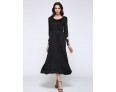 Women's Casual/Daily Simple Little Black / Swing Dress,Patchwork Round Neck Maxi Long Sleeve Black Polyester / Spandex Spring Mid Rise