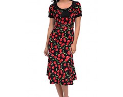 Women's Work Plus Size Dress,Print Round Neck Knee-length Short Sleeve Red / Black Summer