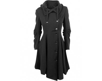 Women's Casual/Daily Simple / Street chic Coat,Solid Shirt Collar Long Sleeve Winter Black Cotton Medium