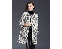 Women‘s Going out Sophisticated CoatFloral Round Neck Long Sleeve Winter White