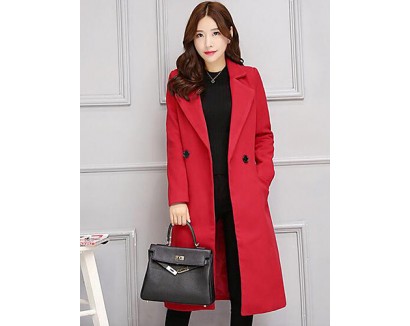 Women's Casual/Daily Simple Slim Large Size Coat,Solid Notch Lapel Long Sleeve Winter