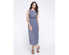 Women's Casual/Daily / Holiday / Plus Size Boho Chiffon / Swing Dress,Print Round Neck Midi Sleeveless Blue Polyester Summer High Rise